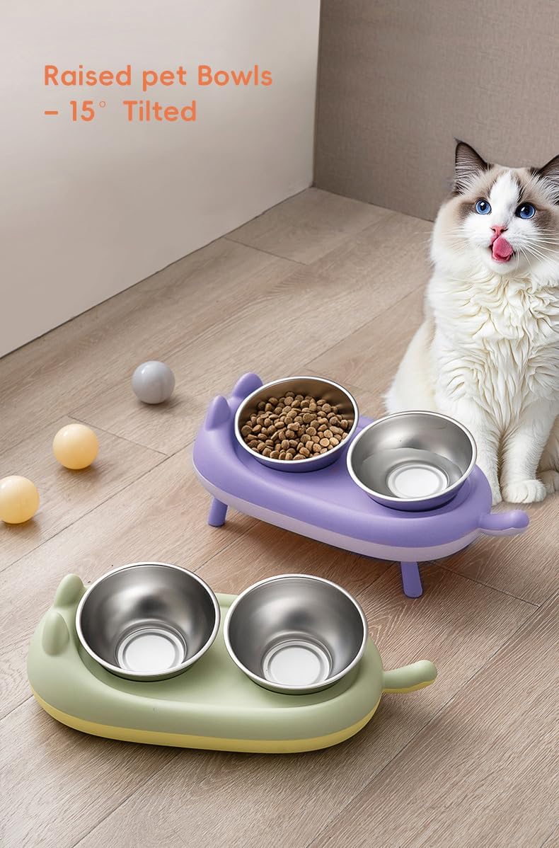 15° Elevated Cat Food Bowls For Cats & Small Dogs - Purple - Image 5