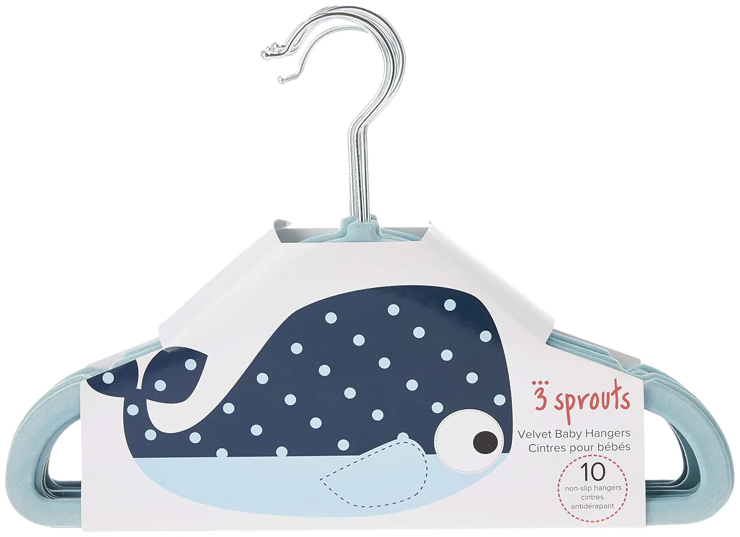 3 Sprouts Baby Hangers - Non-slip Velvet hangers for Nursery - Whale Blue