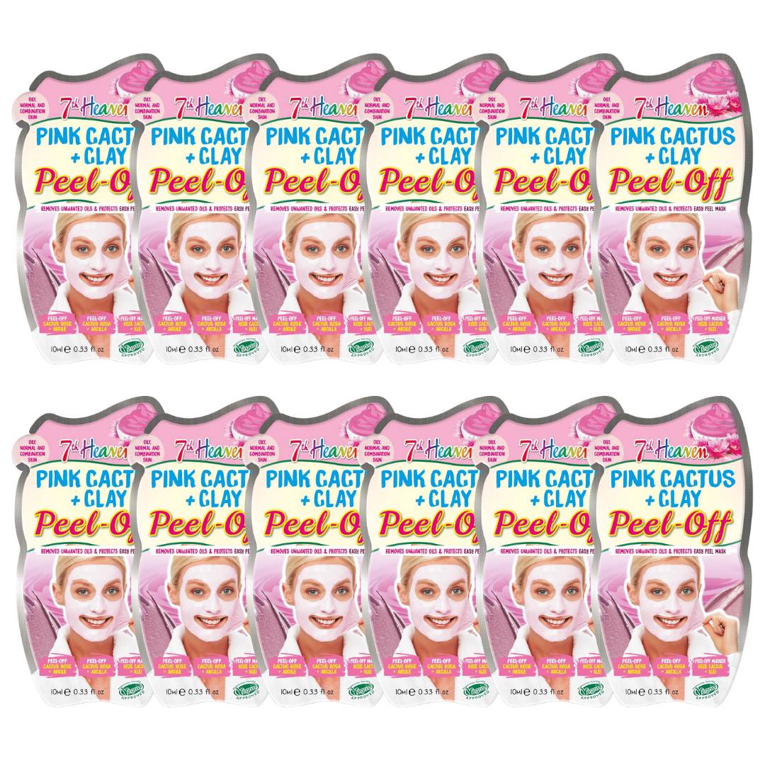 7th Heaven Pink Cactus Clay Peel Off Masks - 12 Pack