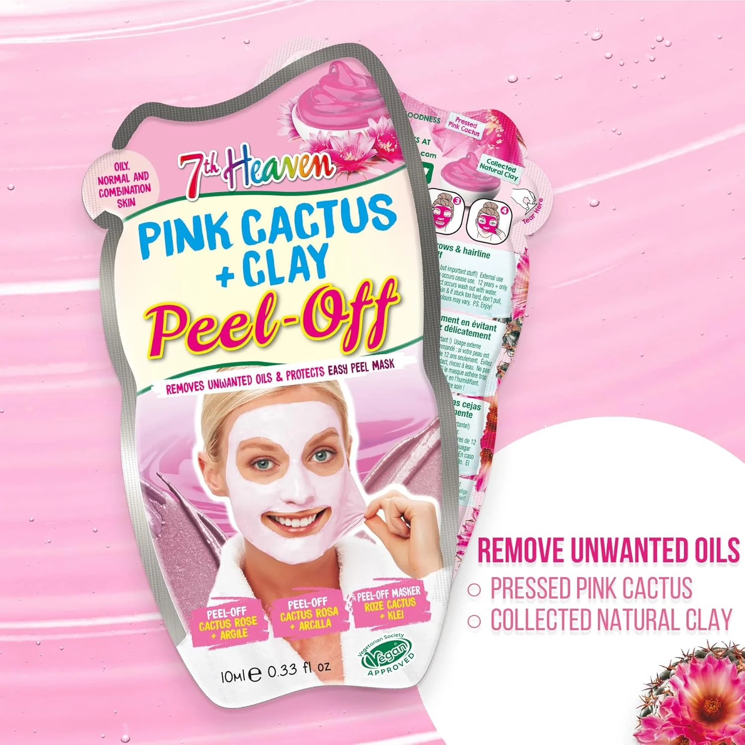 7th Heaven Pink Cactus Clay Peel Off Masks - 12 Pack - Image 2