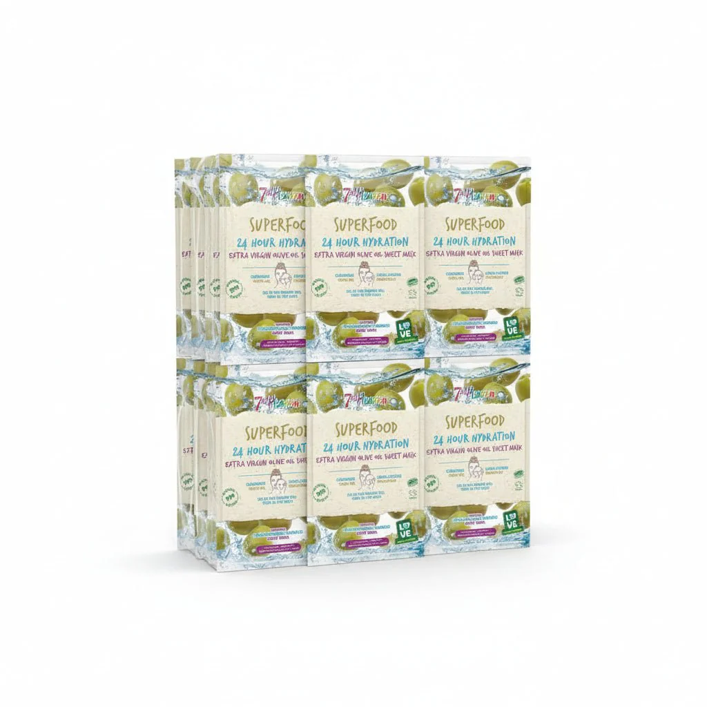7th Heaven Superfood Extra Virgin Olive Oil 24 Hour Hydration Face Mask Pack x 12