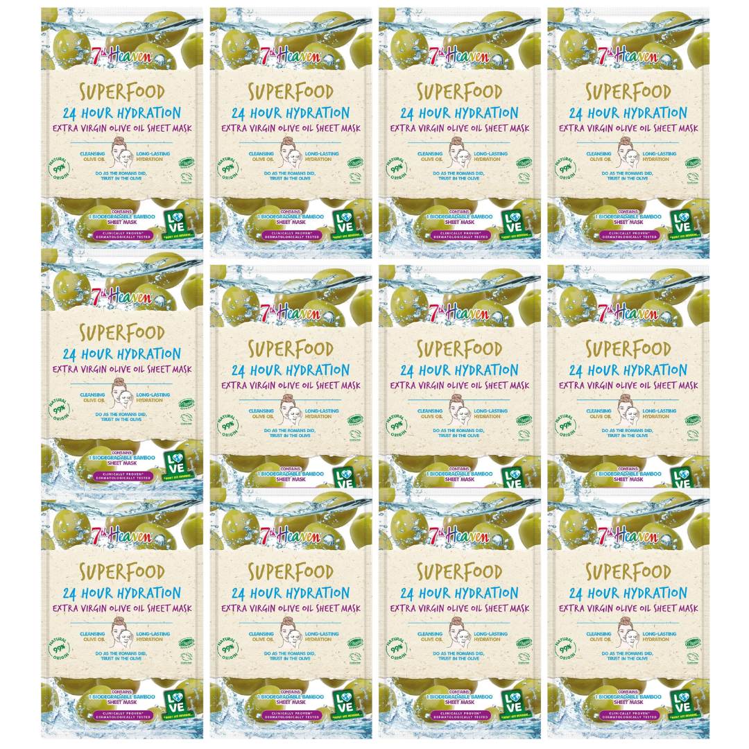 7th Heaven Superfood Hydration Extra Virgin Olive Oil Sheet Masks - 12 Pack