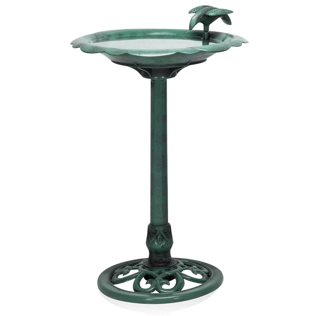 Alpine Corporation Outdoor Antique Flower Birdbath - Green
