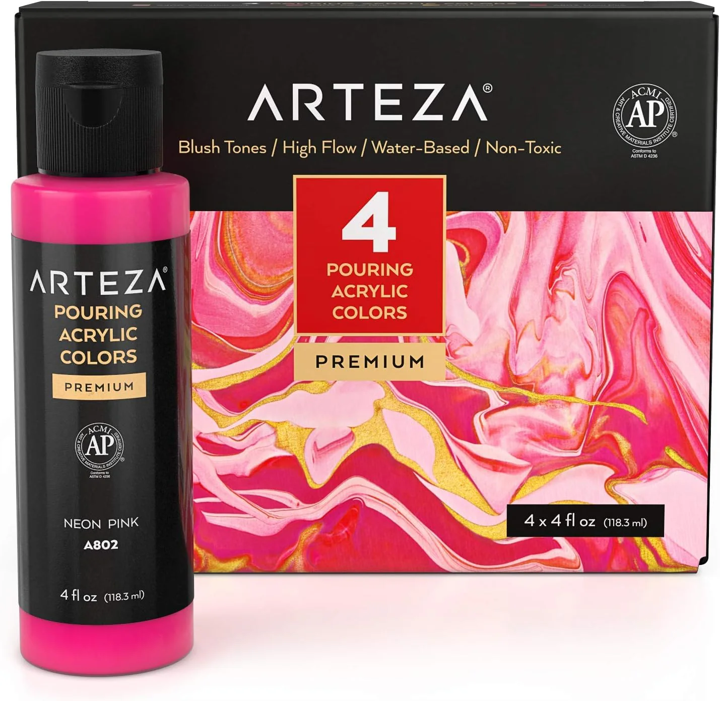 ARTEZA Acrylic Pouring Paint Set - 118ml Bottles - Set of 4 Blush Tones