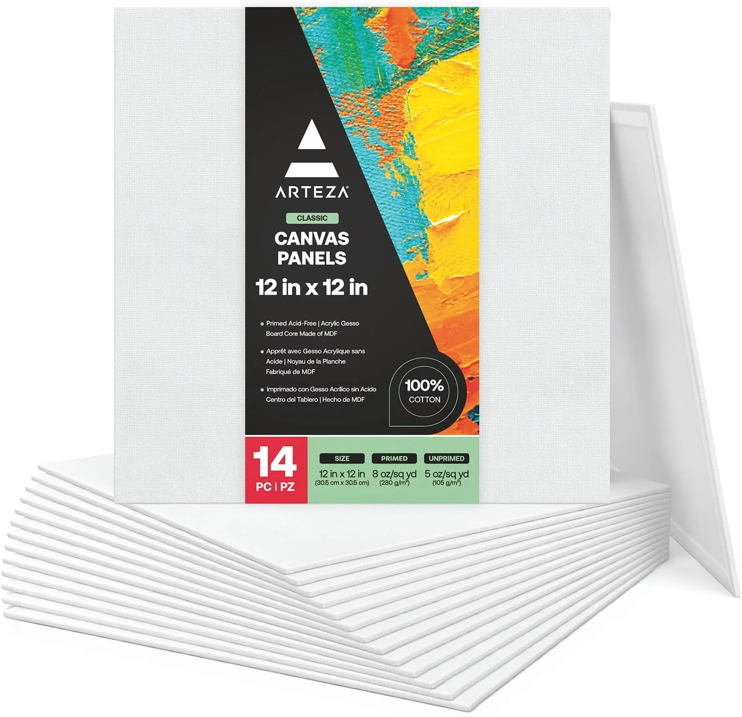 Arteza Canvas Boards - 12"x12" (30.5x30.5cm) - 14 Pack