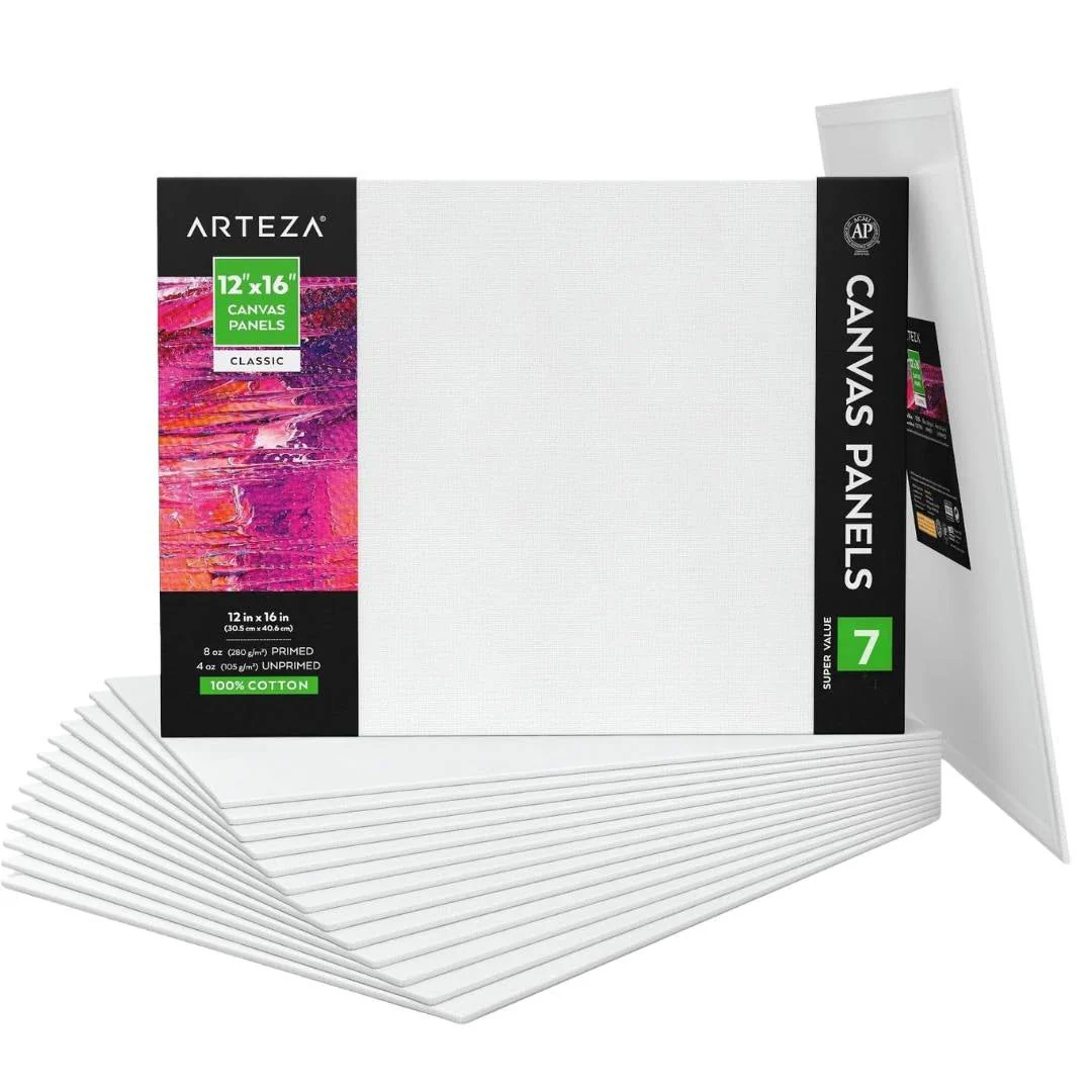 Arteza Canvas Panels For Painting 12" x 16" (30.5 x 40.6cm) - 7 Pack