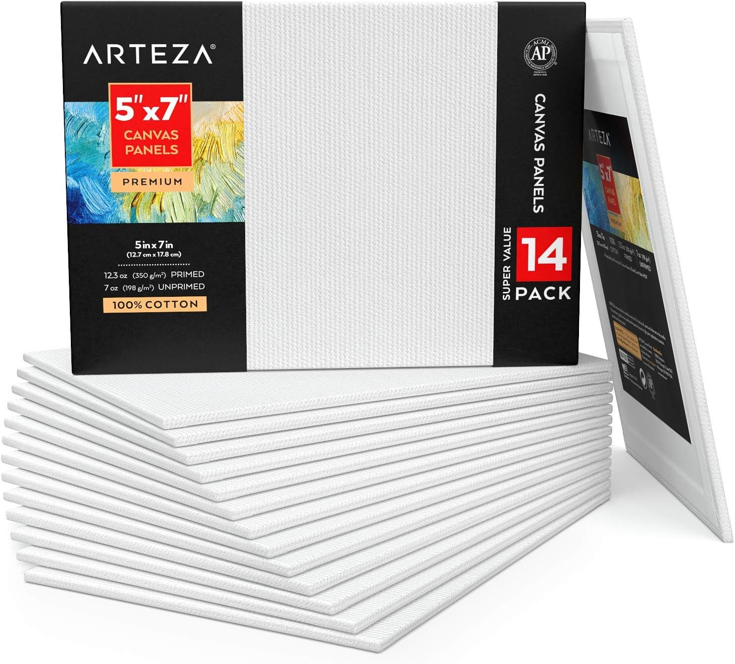 Arteza Stretched Canvas - 5"x7" (12.7x17.8cm) - 14 Pack
