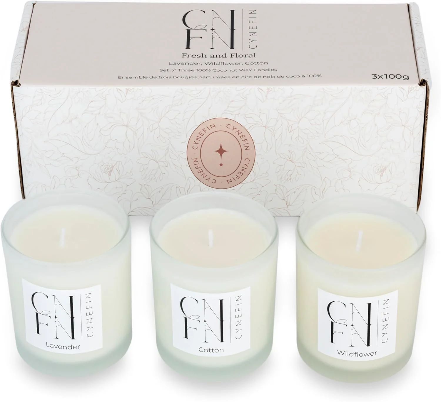 CNFN Fresh and Floral Scented Candles Gift Set (3 Pack)