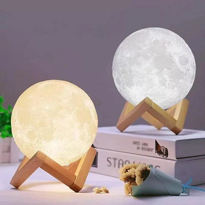 Colour Changing LED Moon Lamp On Wooden Stand - 7 Colours - Image 2