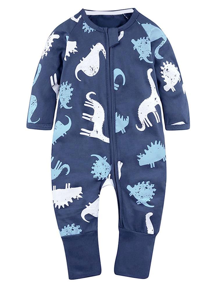 Dinosaur Dark Blue Baby Zip Sleepsuit with Hand and Feet Cuffs (Various Sizes)