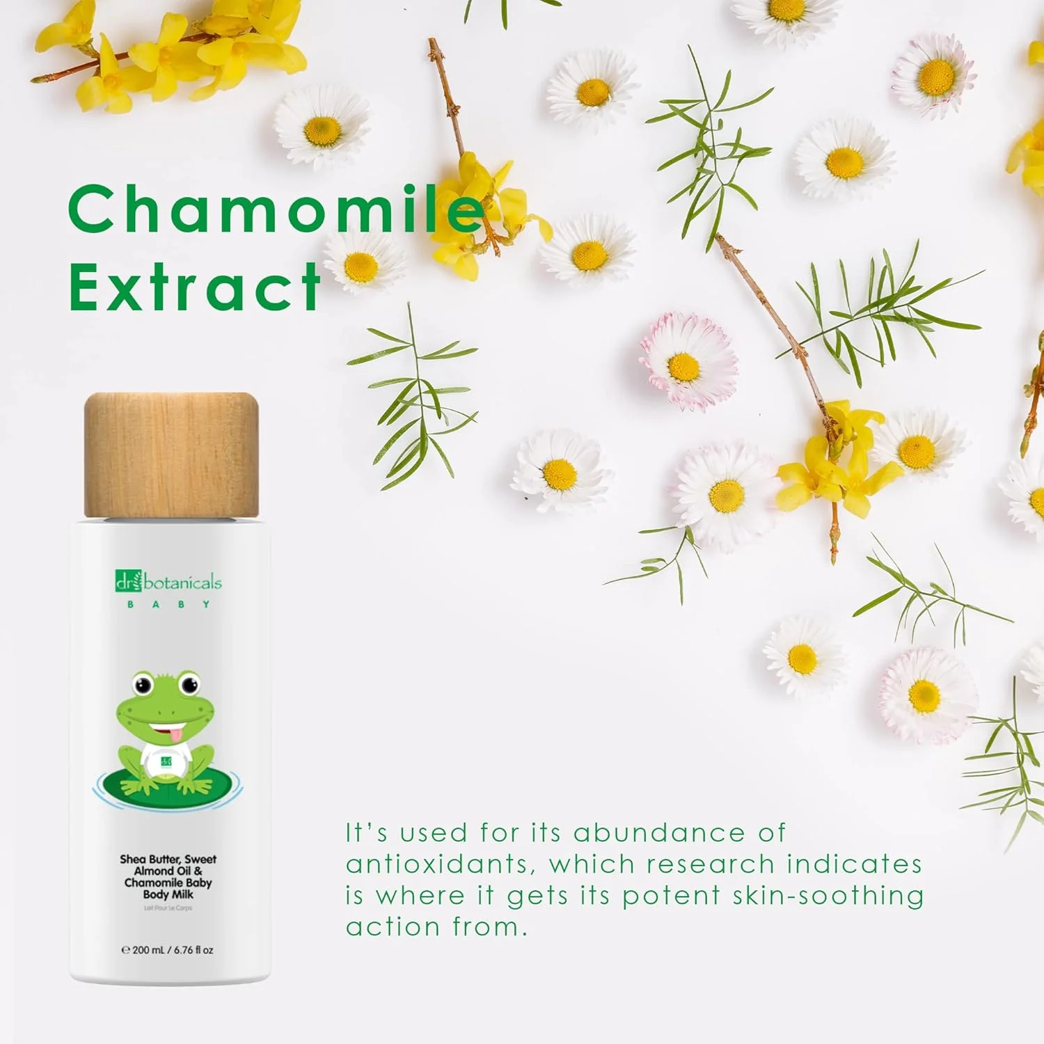 Dr Botanical Sweet Almond Oil & Chamomile Baby Body Milk 200ml x3 - Image 3