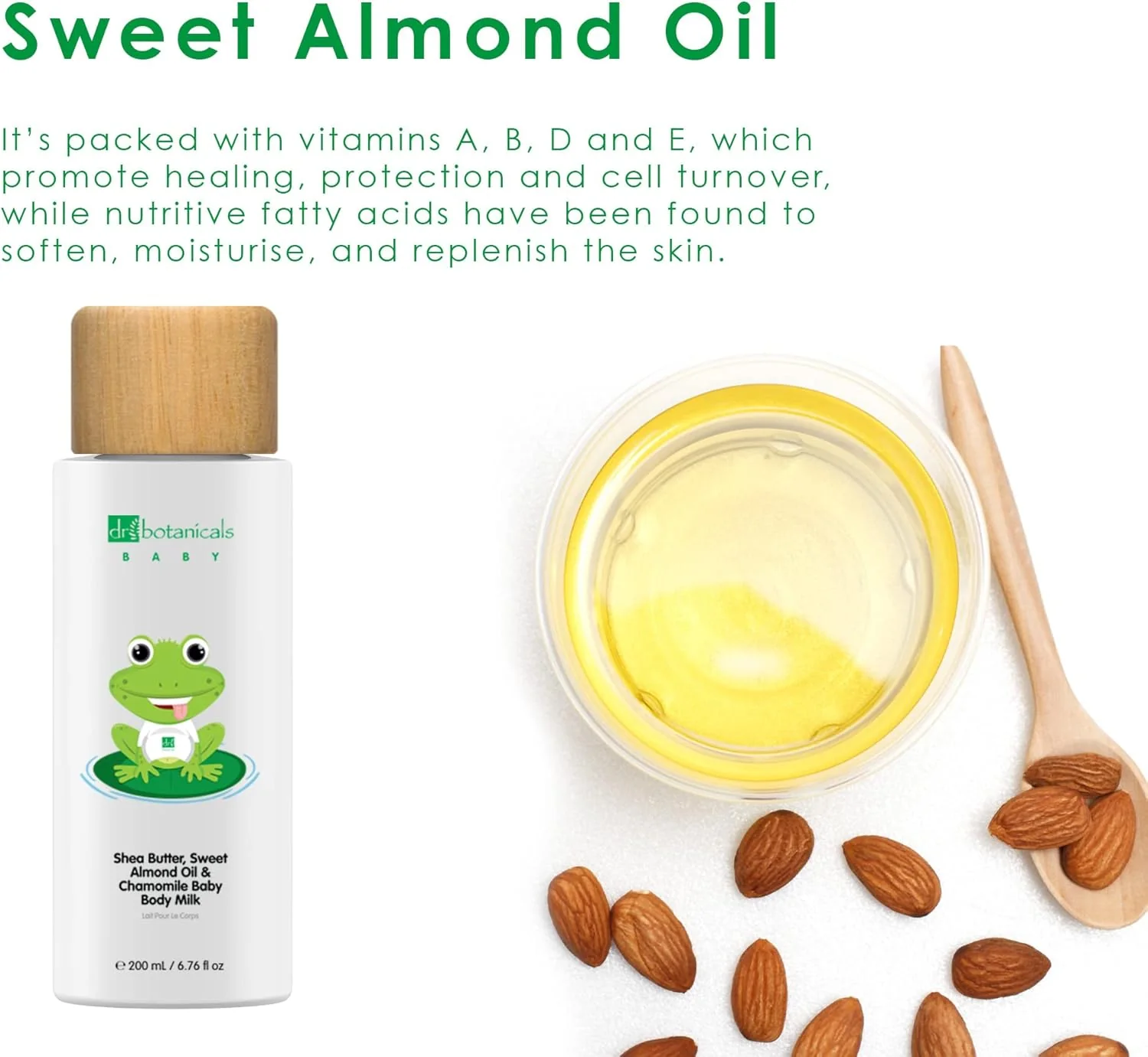 Dr Botanical Sweet Almond Oil & Chamomile Baby Body Milk 200ml x3 - Image 4