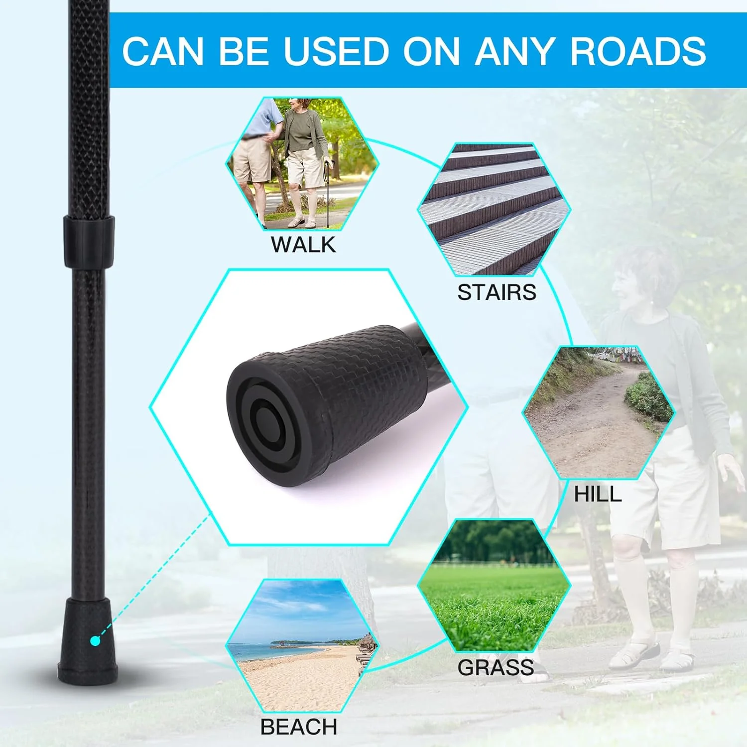 DRAGON CARBON Adjustable Walking Cane (68.5-94 cm) - Black - Image 6