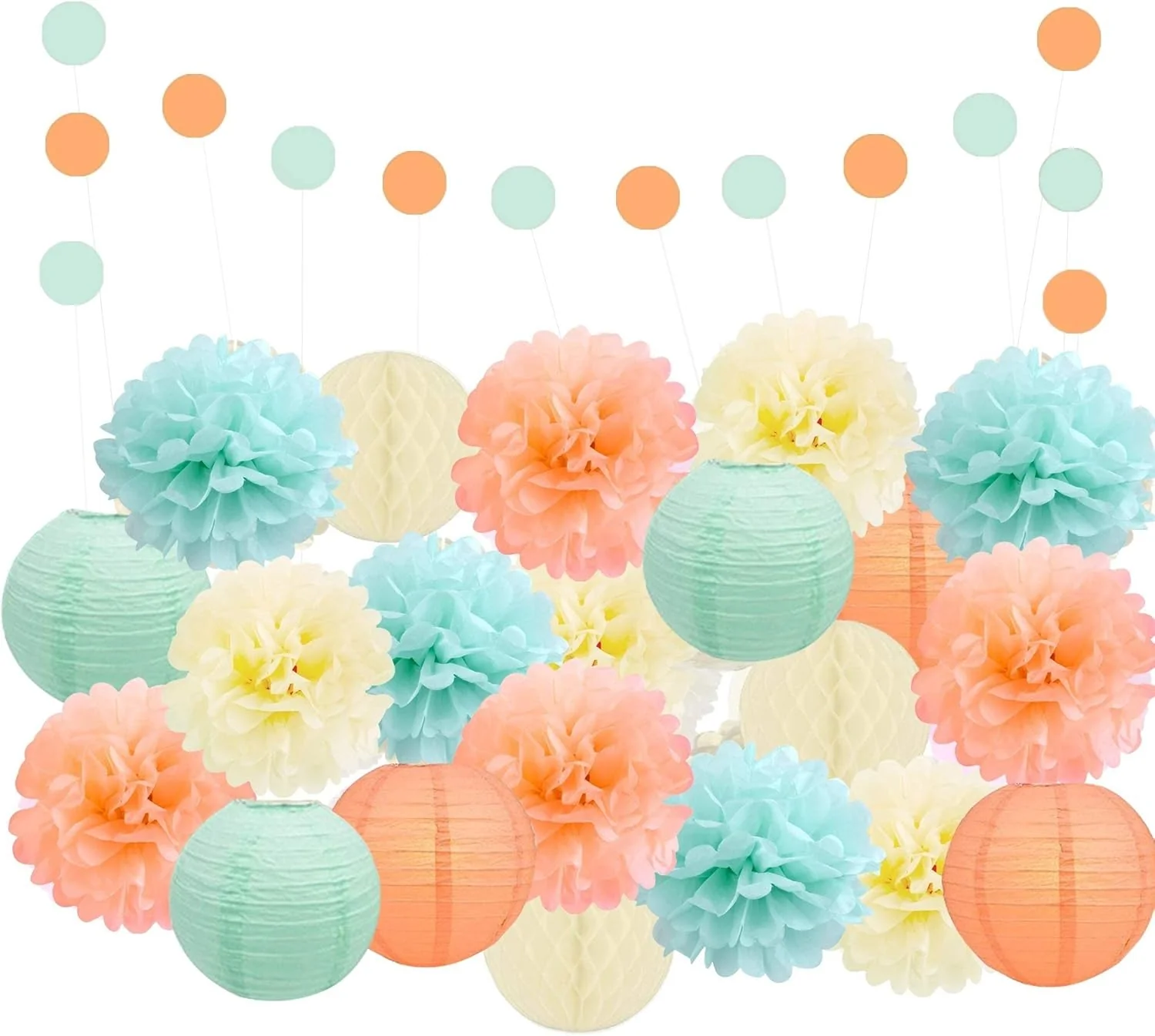 EpiqueOne 22-Piece Party Decoration Kit – Mint, Peach, Ivory
