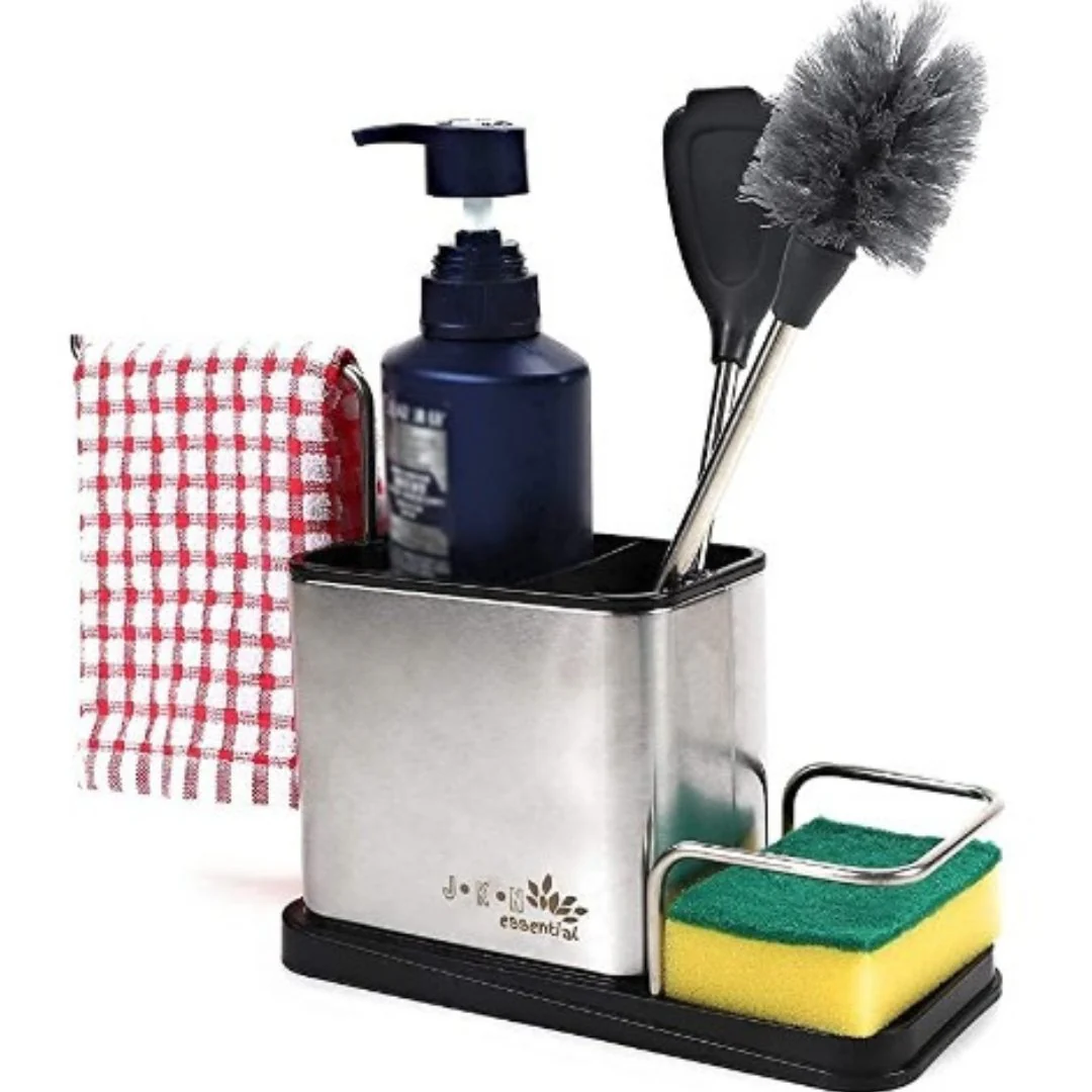 Essential Kitchen Sink Caddy 4 in 1 Liquid, Towel, Utensil & Brush Storage