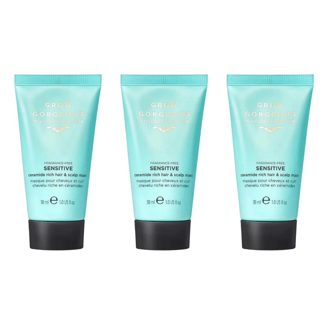 Grow Gorgeous Fragrance Free Sensitive Ceramide Rich Hair & Scalp Mask (30ml) - 3 Pack