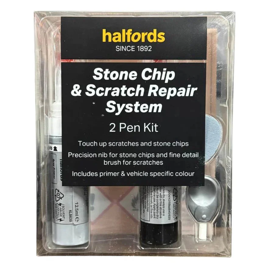 Halfords Stone Chip & Scratch Repair System for Cars - 2 Pen Kit (Peugeot Hurricane Grey)