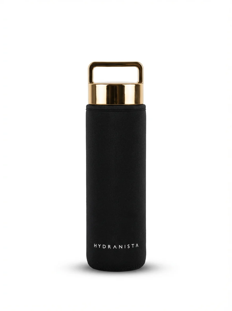 Hydranista Glass Water Bottle with infuser 500ml - Gold Lid - Image 3