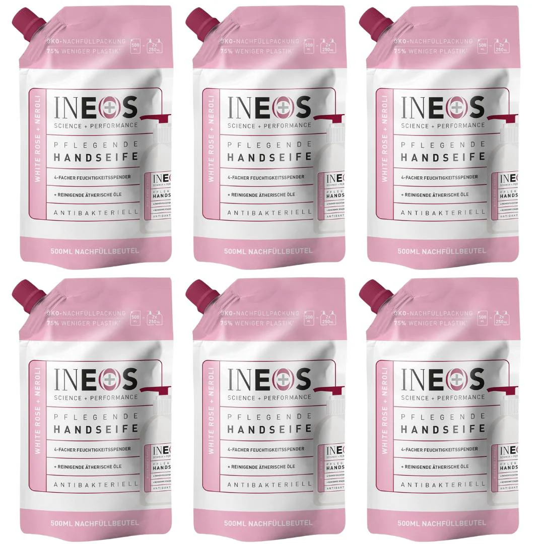 INEOS Moisturising Hand Soap Refills with Rose + Neroli - 500ml X6 Packs