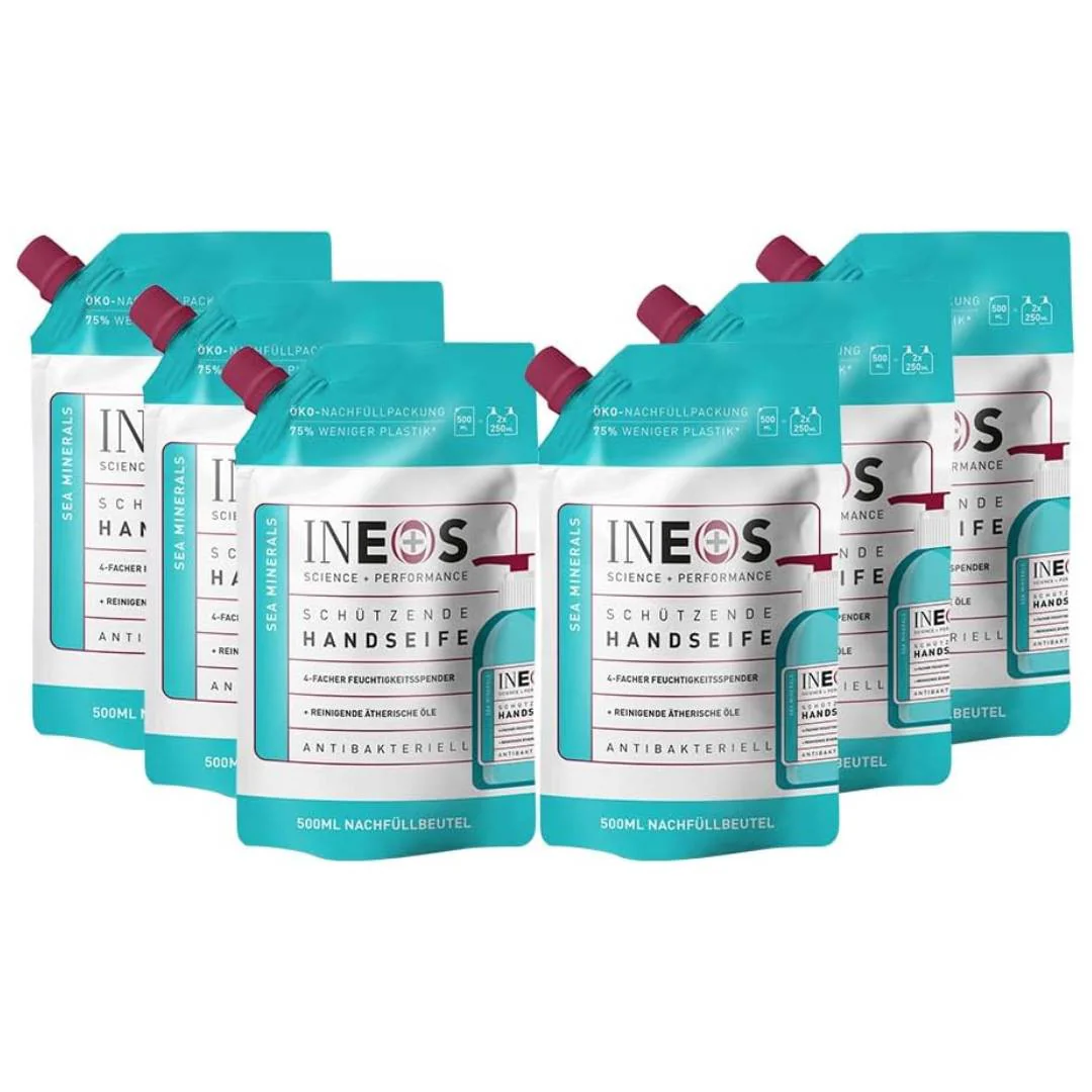 INEOS Moisturising Liquid Hand Soap with Sea Minerals - Refill Pack of 6 x 500ml