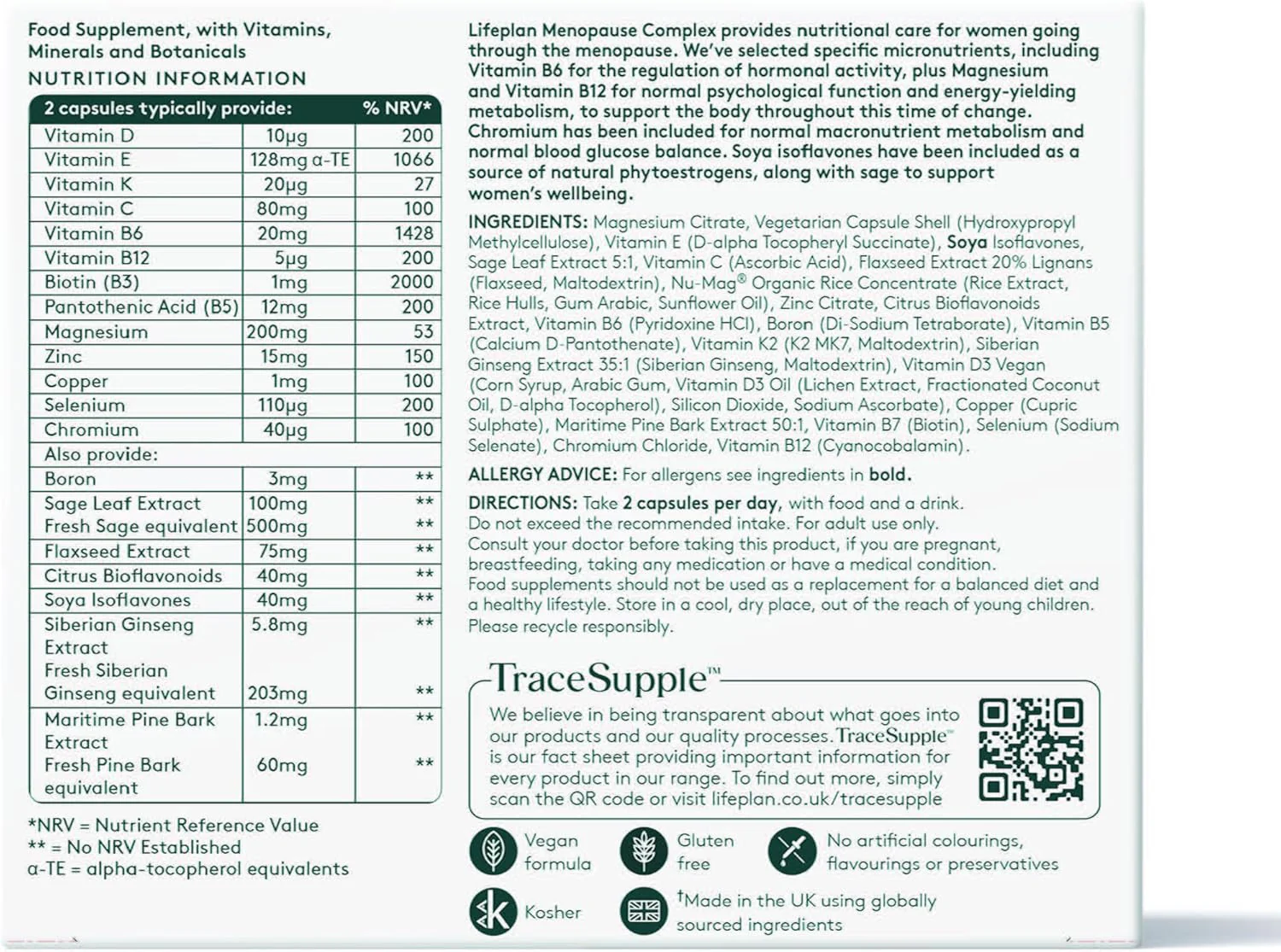 LIFEPLAN Menopause Complex 60 Capsules – Hormonal Balance - Image 2