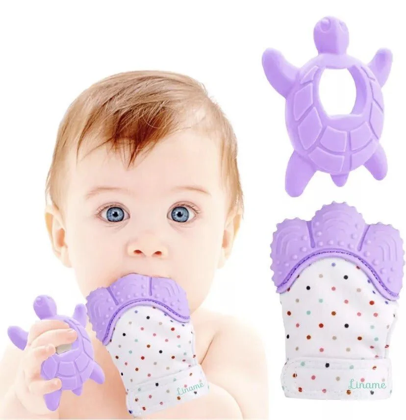 Liname Deluxe Teething Set Includes Teething Mitten for Babies & Teething Toy - Purple