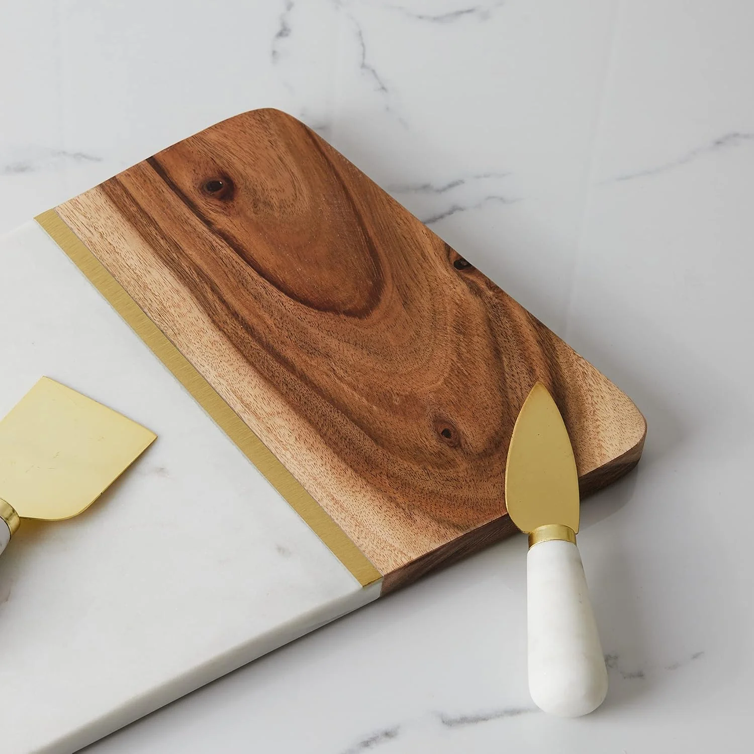 Lunar Oceans Marble & Acacia Wood Serving Cheese Board - Image 2
