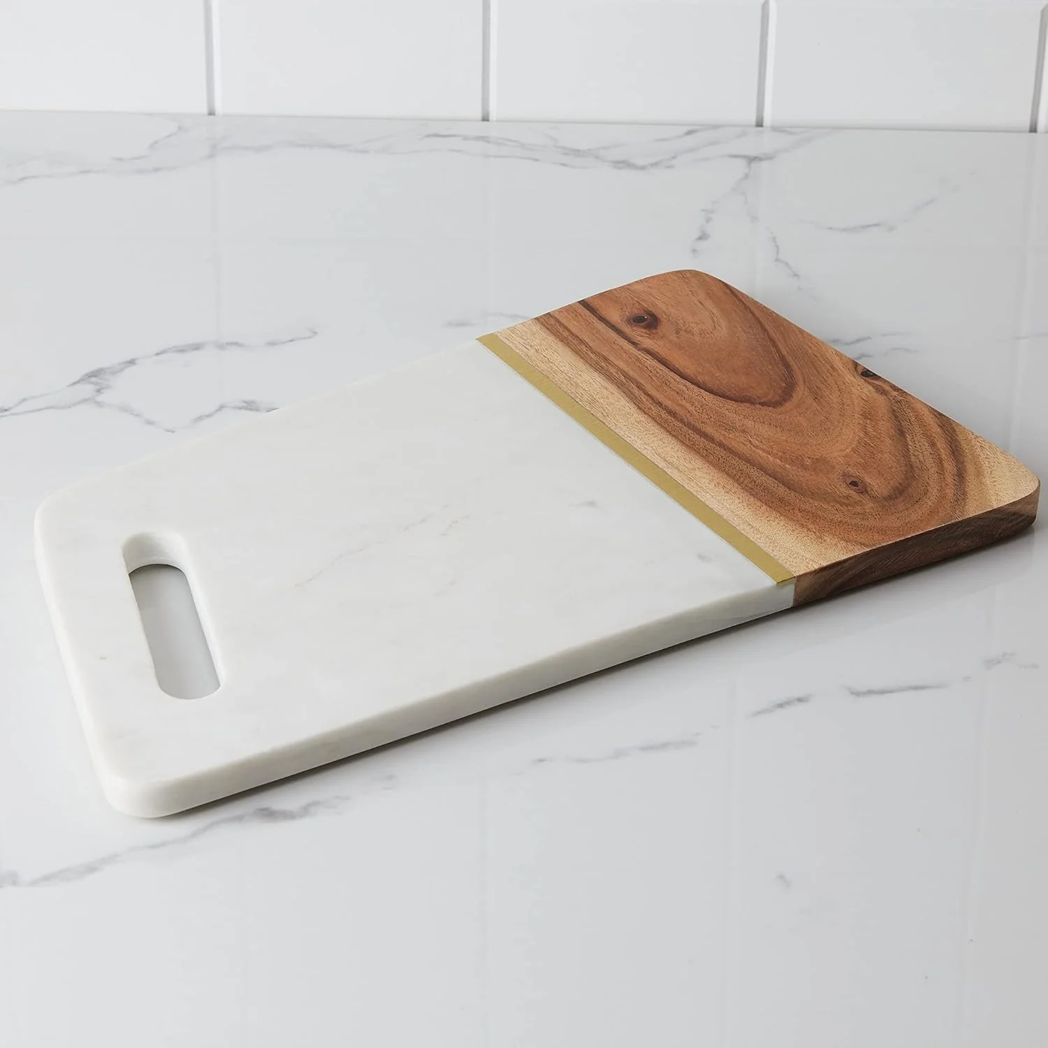Lunar Oceans Marble & Acacia Wood Serving Cheese Board - Image 3