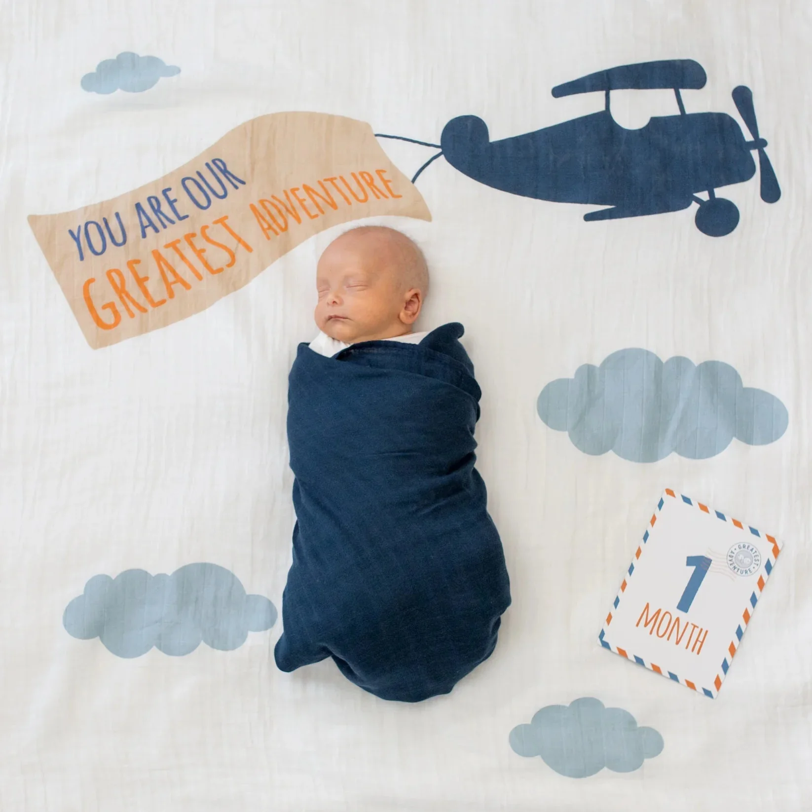 Lulujo Baby's First Year Gift Set - Cotton Swaddle & Cards - Greatest Adventure - Image 5
