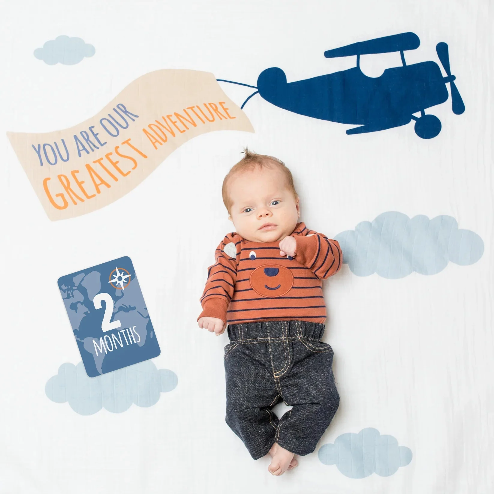 Lulujo Baby's First Year Gift Set - Cotton Swaddle & Cards - Greatest Adventure - Image 6