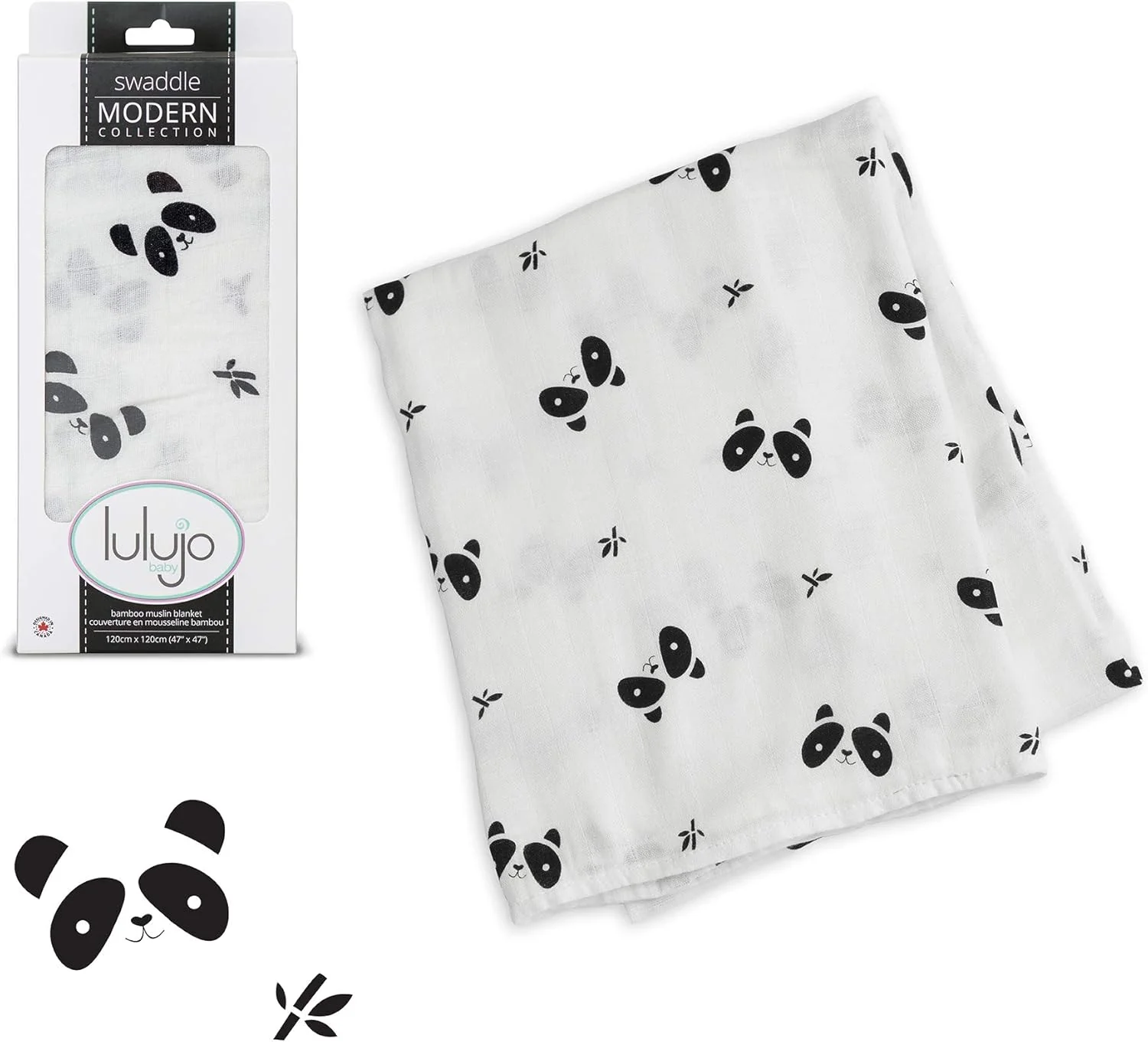 Lulujo Bamboo Swaddle Blanket Modern Collection (Panda)