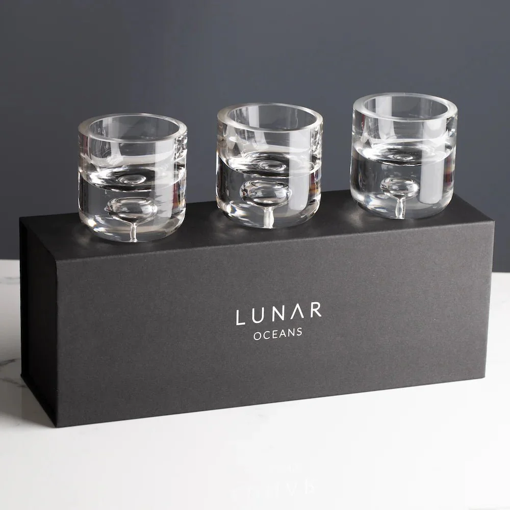 Lunar Oceans Crystal Glass Tealight holders Set of 3