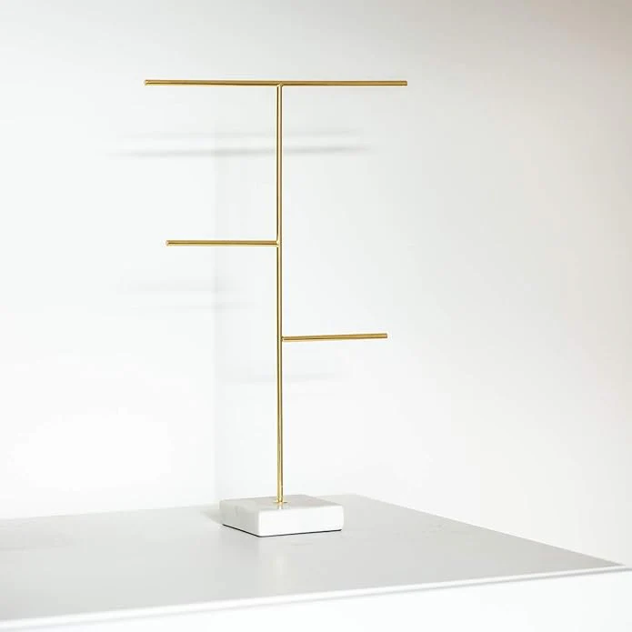 Lunar Oceans Three Tier Gold & Marble Jewellery Stand - Tall Necklace Holder - Image 3