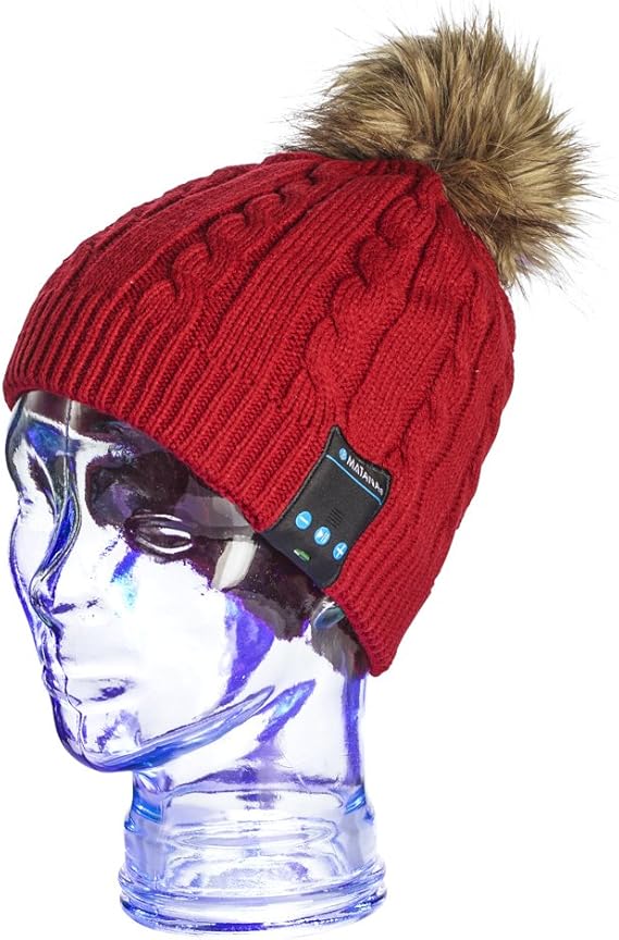 MATANA Wireless Unisex Winter Bluetooth Hat with Stereo Speaker Headphones, Built-in Mic, Handsfree Burgundy