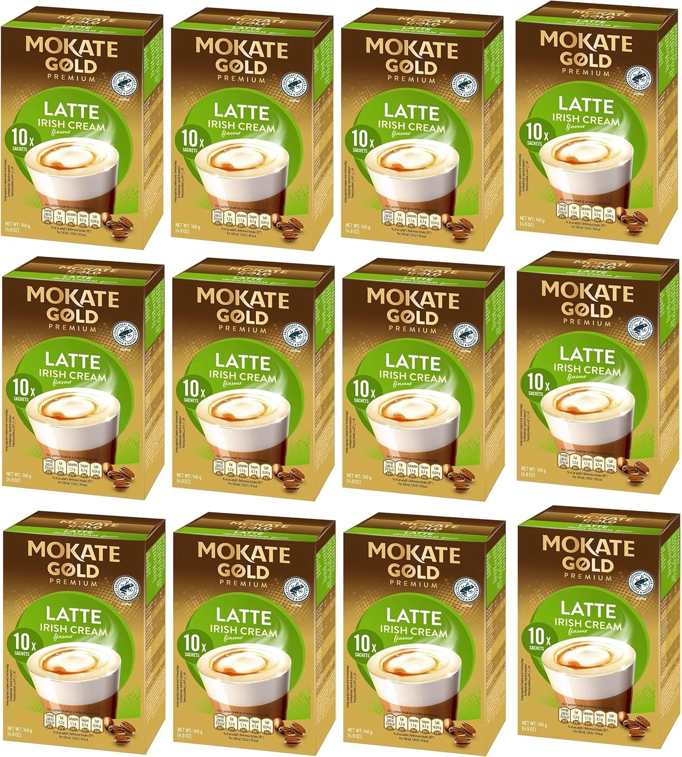 Mokate Gold Premium Irish Cream Latte Coffee Sachets x10 - Pack of 12 (120 Sachets)