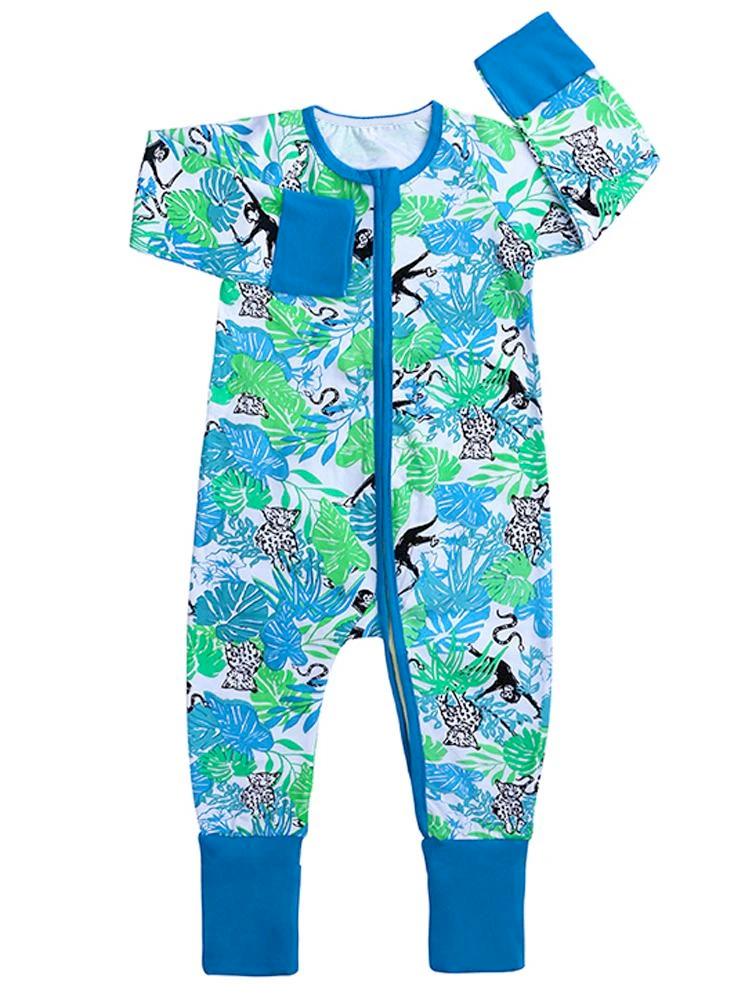 Monkey Blue Baby Zip Sleepsuit with Hand & Feet Cuffs (Various Sizes)