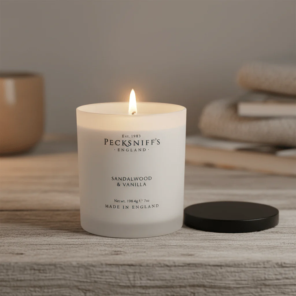 Pecksniff's Classic Sandalwood & Vanilla Soy Candle 1W 198g - Image 2