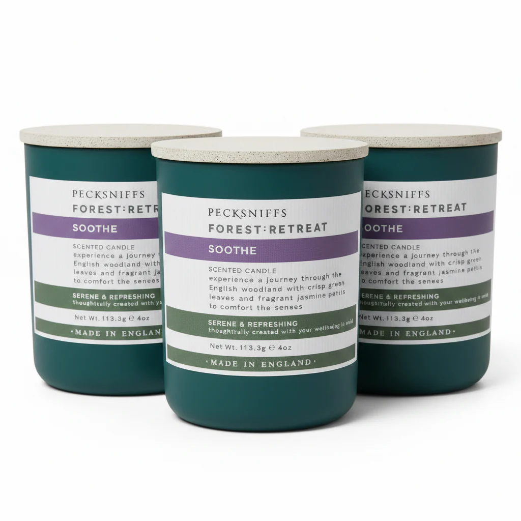 Pecksniffs Forest Retreat Soothe Scented Candle with Wooden Lid 100g x3