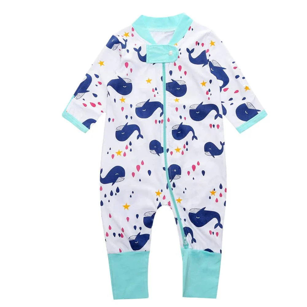 Playful Whales Baby Zip Sleepsuit (Various Sizes)