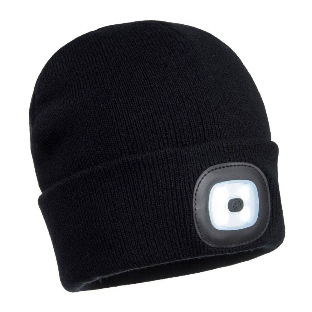 Portwest Rechargeable Twin LED Beanie - Black (One Size)