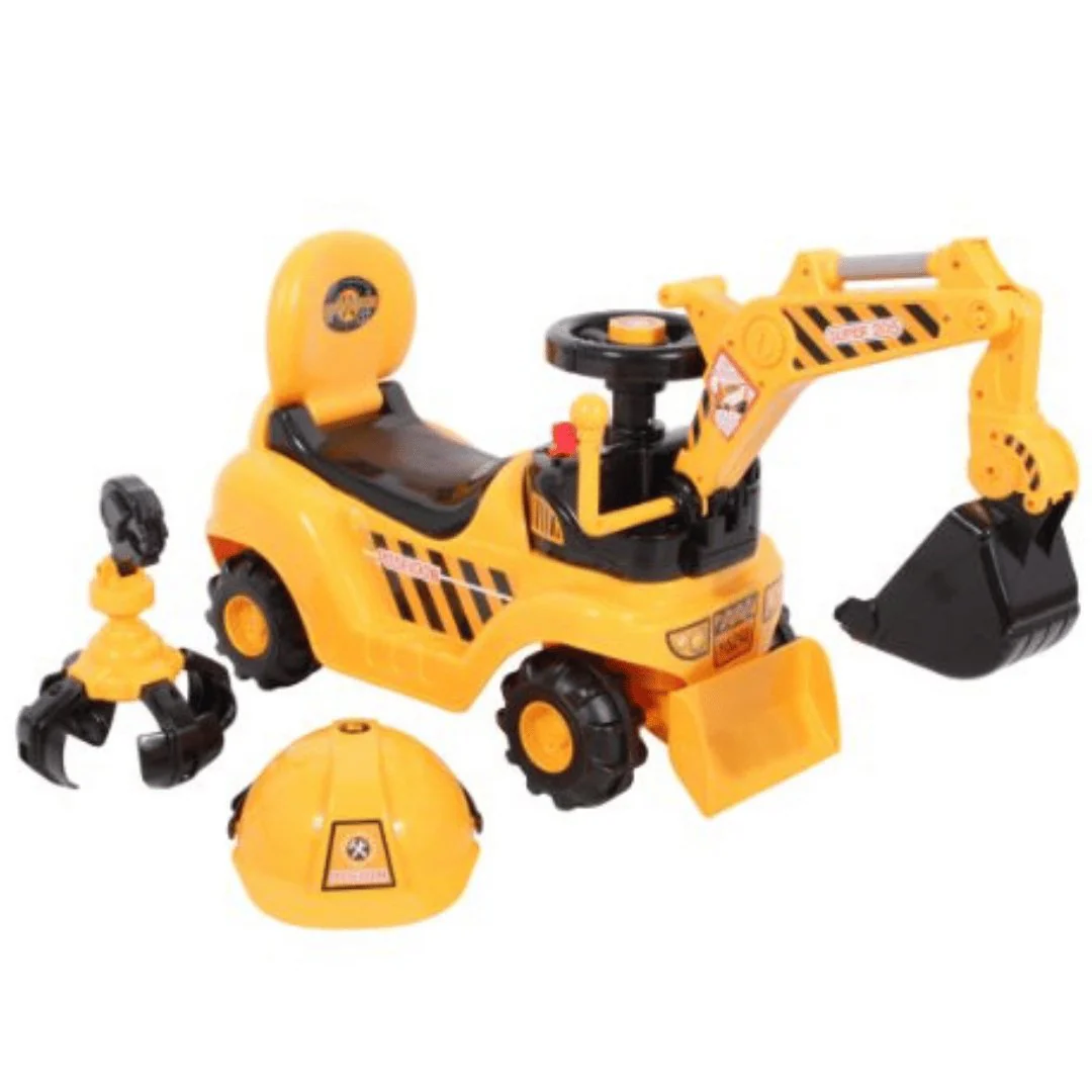 Ricco 2-in-1 Kids Ride on Digger Excavator Grabber Bulldozer with Helmet Foot to Floor Ride On Toy