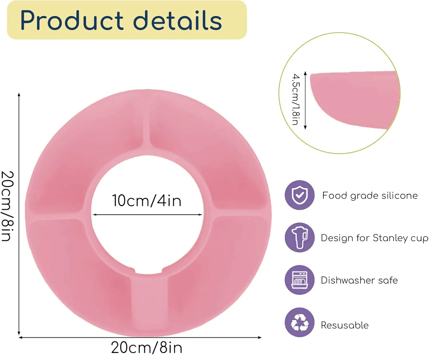 Silicone Snack Bowl for Stanley Cup - Pink - 3 Pack - Image 3