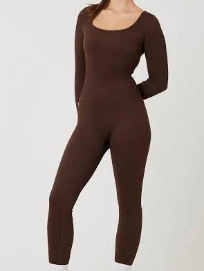 Snuggz Fit Ribbed Long Sleeve Coffee Seamless Jumpsuit (10005) - Image 2