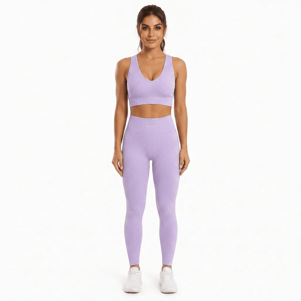 Snuggz Fit Super Stretch V Neck Bar and Legging Lilac Set (11060)