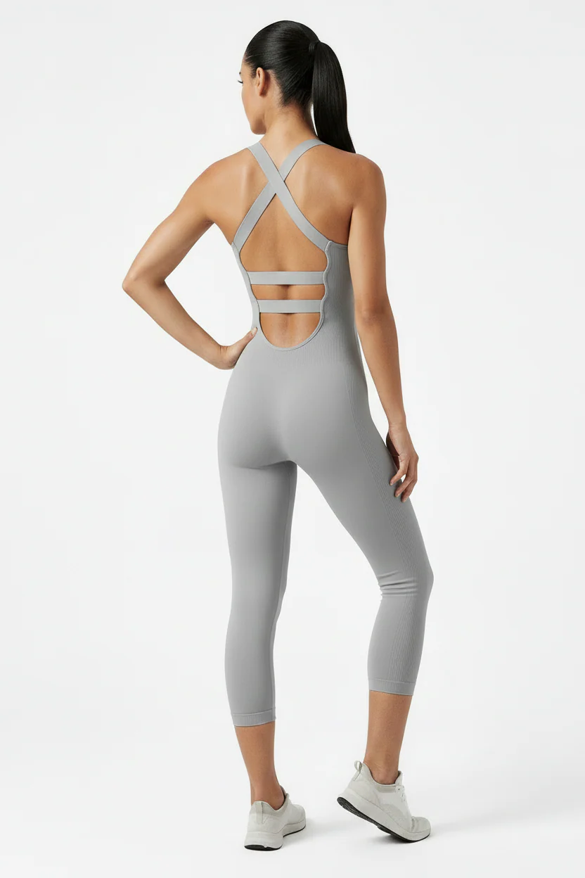SnuggzFit Grey Super Stretch Cross Back Unitard (11117)