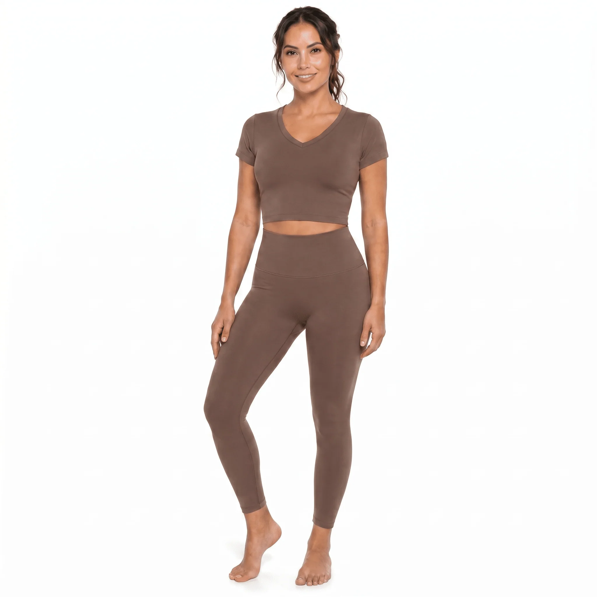 SnuggzFit Short Sleeve 2pcs V Neck Set - Brown (11072)