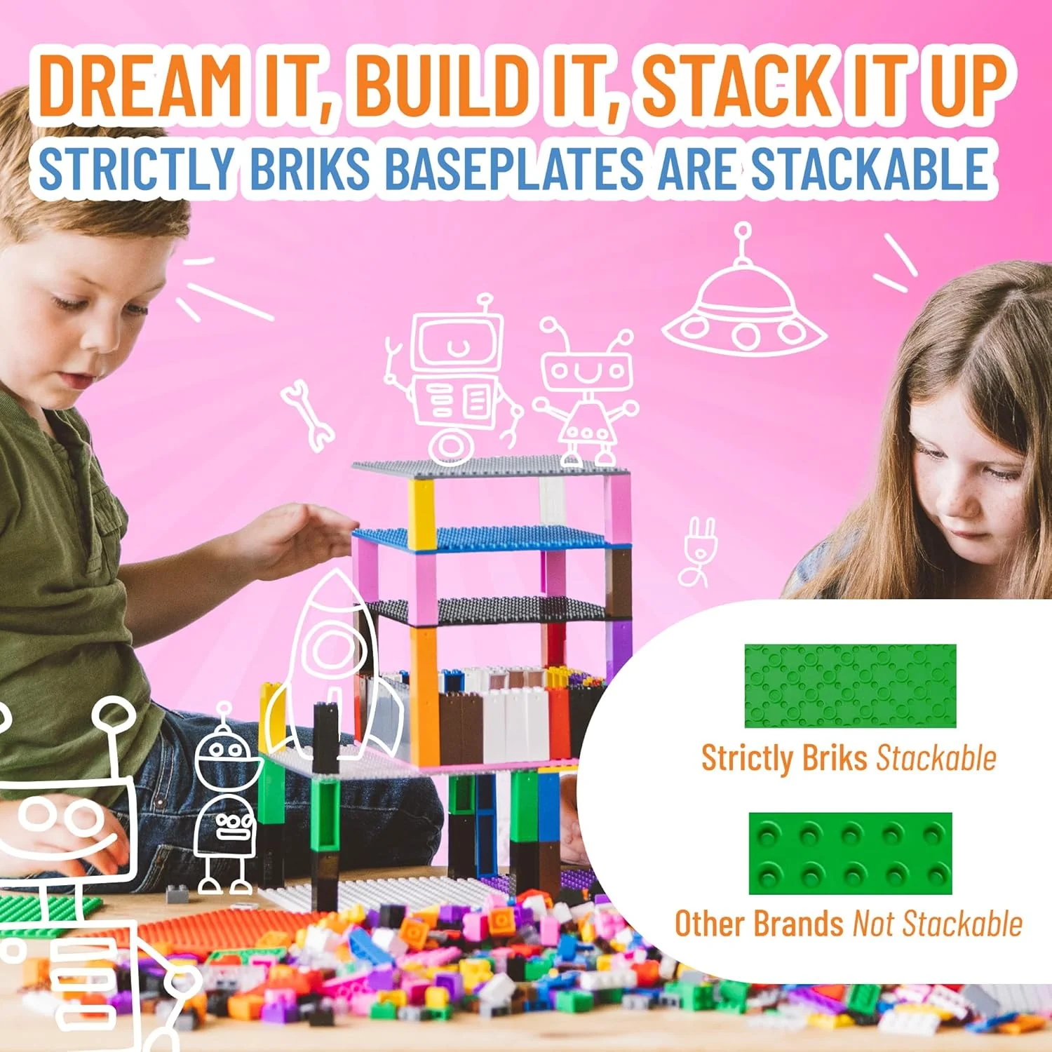 Strictly Briks Stackable Baseplates - 6 Base Plates & 50 Stackers, 15x15cm - Image 6
