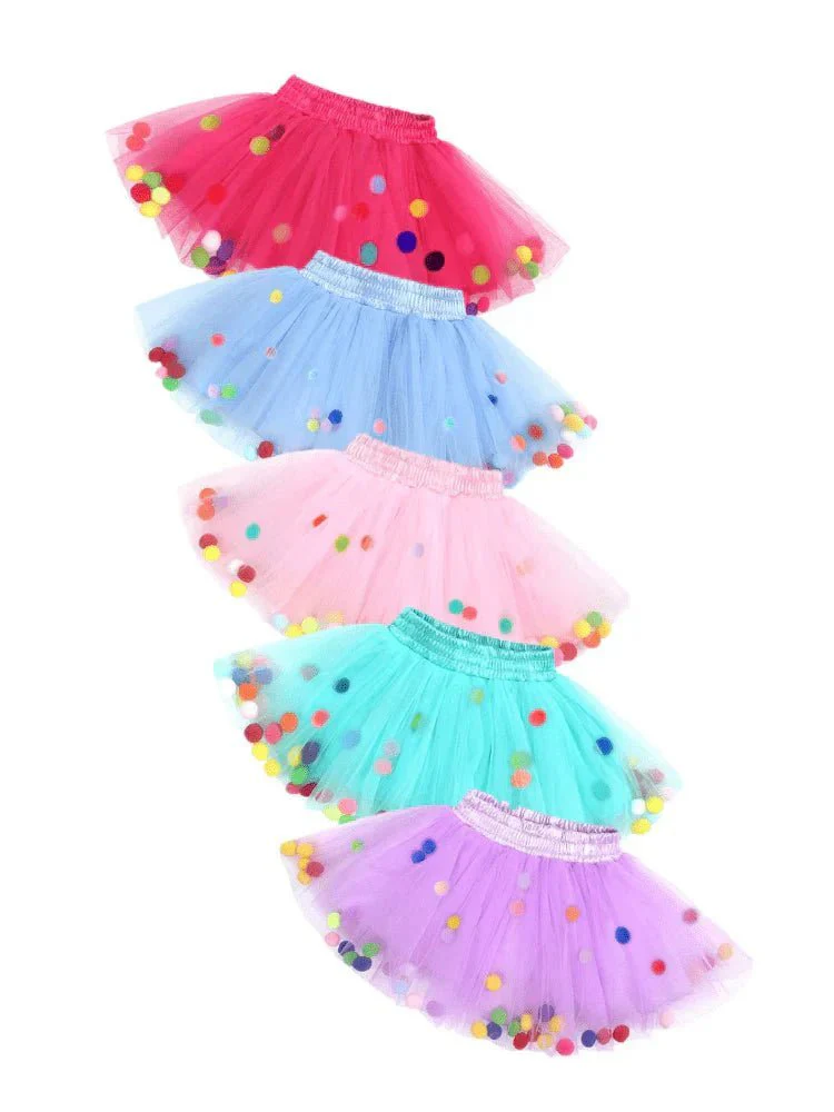 Style My Kid Girls DARK PINK Tulle Pom Pom Tutu Skirt (Various Sizes) - Image 3