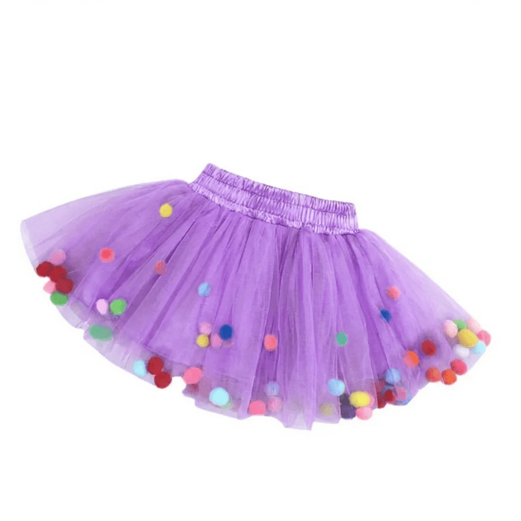 Style My Kid Girls PURPLE Tulle Pom Pom Tutu Skirt (Various Sizes)