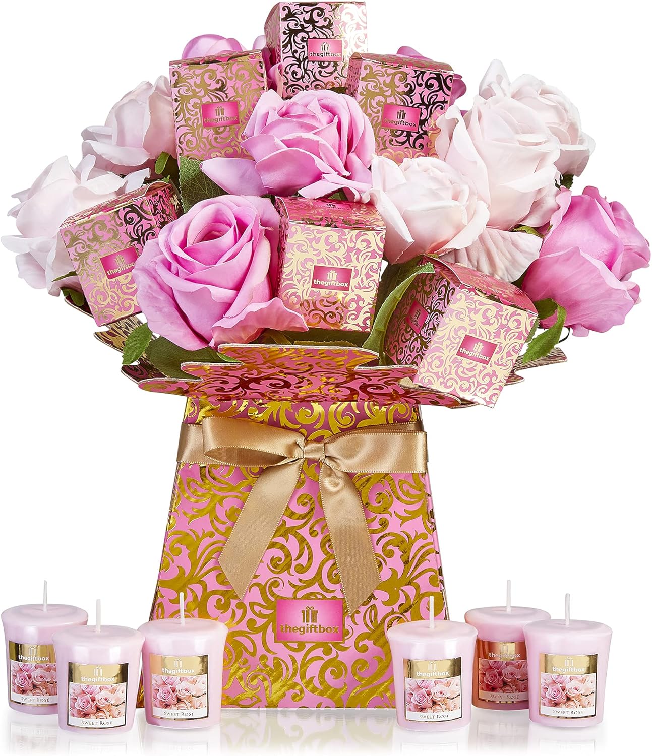 The Gift Box Luxury Candle and Artificial Flower Bouquet